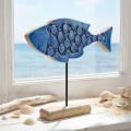 Maritime decorative wooden fish on stand blue 25cm × 24.5cm | Floristik24.co.uk