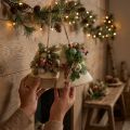 Rustic Christmas bells wall decoration, jute fir branches, pine cones | Floristik24.co.uk