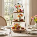 3-Tier Wooden Stand with Black Metal Handle - Ø30cm, H52cm | Floristik24.co.uk