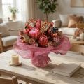 Dried flower mix: Pink protea, artichoke, poppy, natural decoration, 38cm, 580g | Floristik24.co.uk