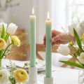 Taper candles dyed light green 34mm x 300mm 4pcs | Floristik24.co.uk