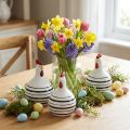 Decorative Chicken Ceramic White with Black Stripes Round Ø 7cm H11cm 3 pcs | Floristik24.co.uk
