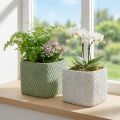 Planter ceramic white green relief mesh 17x17cm H15cm 2pcs | Floristik24.co.uk