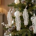 Feathers to hang, Christmas tree decoration, decorative feathers with glitter, wedding white L19cm 12pcs | Floristik24.co.uk