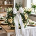 Elegant moiré wreath ribbon, 200mm white with gold pearl edge and special finish, 25m - Perfect for decorations &amp; celebrations | Floristik24.co.uk