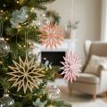 Snowflake Wooden Tree Ornaments Orange 10cm 12 Pieces Christmas Decoration | Floristik24.co.uk