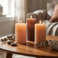 Decorative pillar candle set of 12 in brown, sand &amp; apricot, 60x100mm, solid color, marbled, long burning time | Floristik24.co.uk