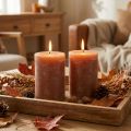 Solid-color caramel pillar candles, 85x120mm, set of 2, rustic decoration, long burning time | Floristik24.co.uk
