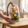 Glass bell with concrete look plate and rope Ø17cm H28cm | Floristik24.co.uk
