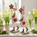 Easter decoration, rabbit made of metal, spring decoration, Easter bunny with flower red, beige H21cm 2pcs | Floristik24.co.uk