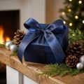 Satin ribbon with glitter blue 25mm 20m | Floristik24.co.uk