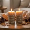 Brown pillar candles with rustic braided pattern, 110/65 mm, Safe Candle, set of 2 | Floristik24.co.uk