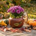 Planter, apple with hedgehog, autumn decoration, cachepot, ceramic Ø16cm H22cm W33cm | Floristik24.co.uk