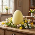 Easter egg decoration egg plastic light yellow flocked 25cm | Floristik24.co.uk