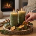 Olive green pillar candles 85×150mm 2 pieces – Solid-colored, marbled wax candles with an 80-hour burning time | Floristik24.co.uk