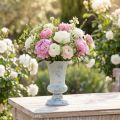 Antique white and blue chalice-shaped flower vase, Ø17cm H24cm | Floristik24.co.uk