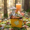 Yellow Wooden Planter Shabby Chic Style with Leaf Motif 11×14.5×14cm | Floristik24.co.uk