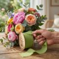 Chiffon ribbon green fabric ribbon with fringes light olive 40mm 15m | Floristik24.co.uk