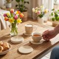 Table Coasters Spring Bird Brown White Ø11cm 6 pcs | Floristik24.co.uk