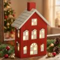 Wooden house LED light house Red & white Battery H19.5cm | Floristik24.co.uk
