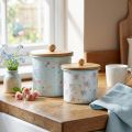 Enamel box with lid wood flower pattern H10/12cm set of 2 | Floristik24.co.uk