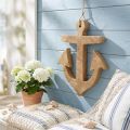 Hanging Anchor Mango Wood Nautical Hanger Natural H24.5cm | Floristik24.co.uk