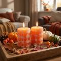Rustic pillar candles, orange, 80/65, self-extinguishing, set of 2, vintage decoration | Floristik24.co.uk