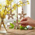 Wooden flower with pattern, spring, wooden pendant nature, white H10cm 6pcs | Floristik24.co.uk