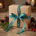 Jute ribbon with star motif petrol green 15mm 15m | Floristik24.co.uk