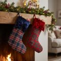 Checkered Santa boot with bow for hanging, 43cm, 2 pieces | Floristik24.co.uk