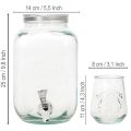 Glass Drinks Dispenser with Tap and 4 Glasses, 25.5cm | Floristik24.co.uk