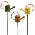 Floristik24 Flower plug watering can wood green, yellow, orange assorted 7.5 cm x 5.9 cm H30.5 cm 12 pieces