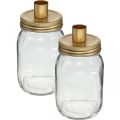 Floristik24 Decorative glass with candle holder golden metal lid Ø8.5cm H16cm 2pcs