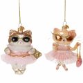 Floristik24 Hand-Painted Glass Cat Christmas Tree Ornaments with Tutu, 11 cm, Set of 2