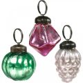 Floristik24 Glass ball mix, diamond/ball/cone made of real glass, antique look Ø3–3.5 cm H4.5–5.5 cm 9 pieces