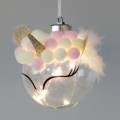 Floristik24 Christmas bauble unicorn with LED light chain candy colors, transparent glass, pompom Ø8cm For batteries