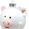 Floristik24 Christmas tree decoration glass ball pig pink/white Ø8cm 2pcs