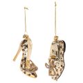 Floristik24 Glass Shoe Ornaments with Leopard Print, Gold-Colored Glass, 13 cm, Set of 2