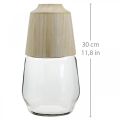 Floristik24 Glass vase with wooden decorative vase flower vase clear H30cm