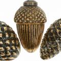Floristik24 Acorns and cones to hang brown, golden glass 8.5cm 3pcs in a set