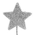 Floristik24 Glitter star silver 4cm on wire 60pcs