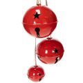 Floristik24 Set of 3 Red Metal Bells with Jute String – 14/12/8cm