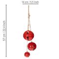 Set of 3 Red Metal Bells with Jute String – 14/12/8cm | Floristik24.co.uk