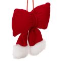 Floristik24 Red Flannel Hanging Bow with Plush Trim, 15cm