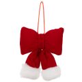Red Flannel Hanging Bow with Plush Trim, 15cm | Floristik24.co.uk