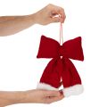 Red Flannel Hanging Bow with White Plush Trim, 25cm | Floristik24.co.uk
