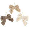 Floristik24 Plush Hanging Bows with Loop, 14 x 16 cm, Set of 3, Beige and Brown