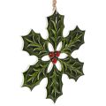 Floristik24 Holly Hanging Decoration 26cm Wooden Ornament with Red Berries