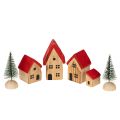 Floristik24 Wooden Decorative House Set with Red Roofs and Green Trees, 12cm, 6 Pieces