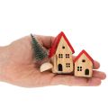 Wooden Decorative House Set with Red Roofs and Green Trees, 12cm, 6 Pieces | Floristik24.co.uk
